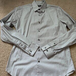 Theory Sylvain Precise Ring Button Down Shirt Grey White XS